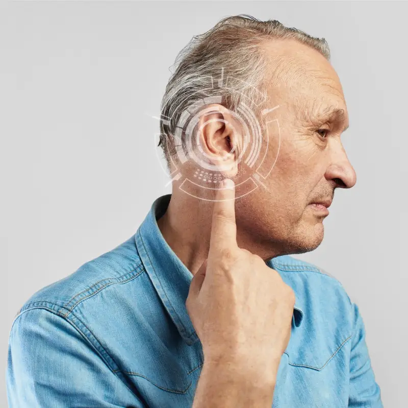 Side view man experiencing hearing issues